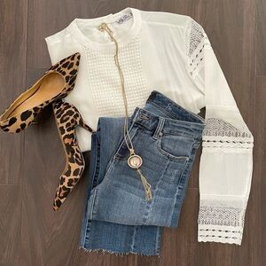 AQE White Lacy Long Sleeve Top